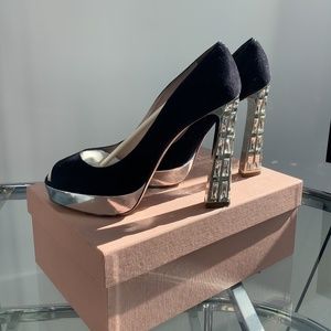 Miu Miu Navy Blue Open Toe Diamond Heels